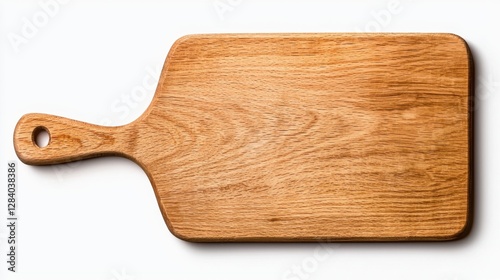 A beautiful wooden cutting board with a handle, perfect for food preparation and kitchen display.