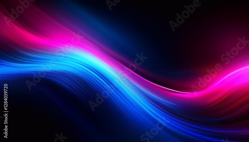 Abstract pink and blue light trails flowing on dark background
