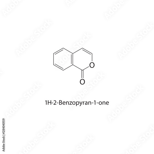 1H-2-Benzopyran-1-one skeletal structure.Coumarin compound schematic illustration. Simple diagram, chemical formula.