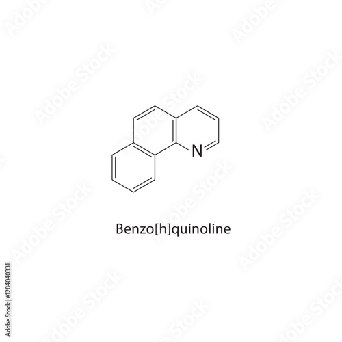 Benzo[h]quinoline skeletal structure.Quinoline Derivative compound schematic illustration. Simple diagram, chemical formula.