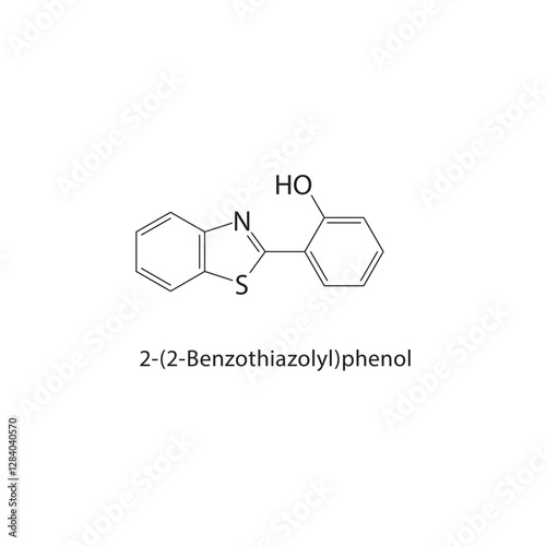 2-(2-Benzothiazolyl)phenol skeletal structure.Benzothiazole compound schematic illustration. Simple diagram, chemical formula.