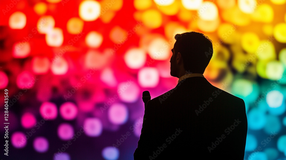 Male speaker talking during Presentation Digital Transformation in Public tradeshow, and Seminar. or Conference for Tech Training, and Innovation Workshop Male speaker talking during Presentation Digital Transformation in Public tradeshow, and Seminar. or Conference for Tech Training, and Innovation Workshop