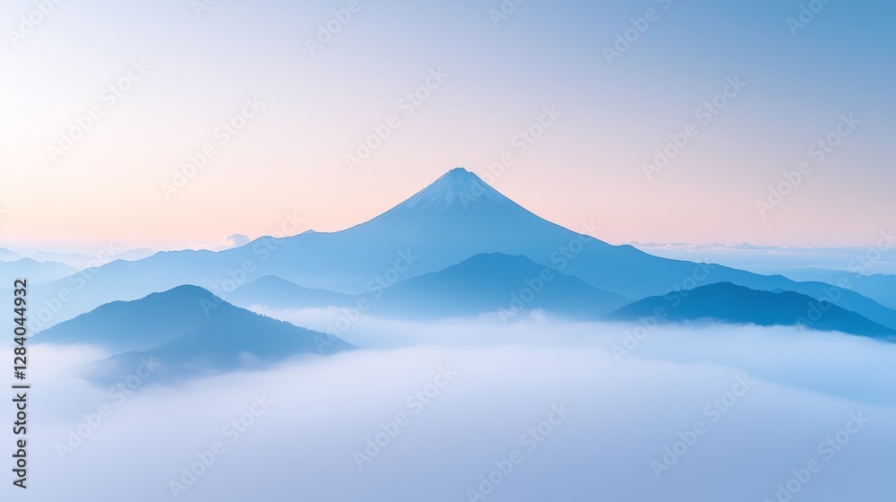 Naklejka premium Breathtaking sunrise over mount fuji japan landscape photography serene atmosphere aerial view nature's beauty