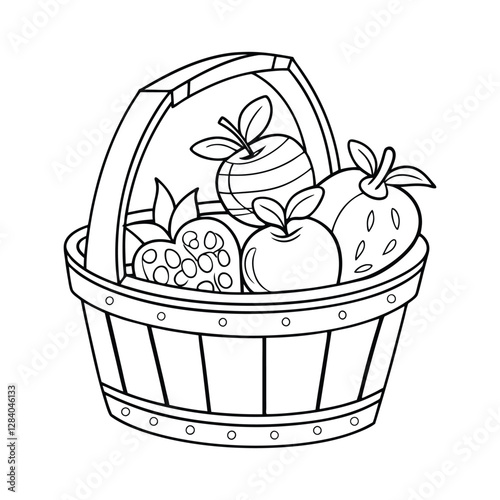 Delicious fruits basket iconic vector silhouette design