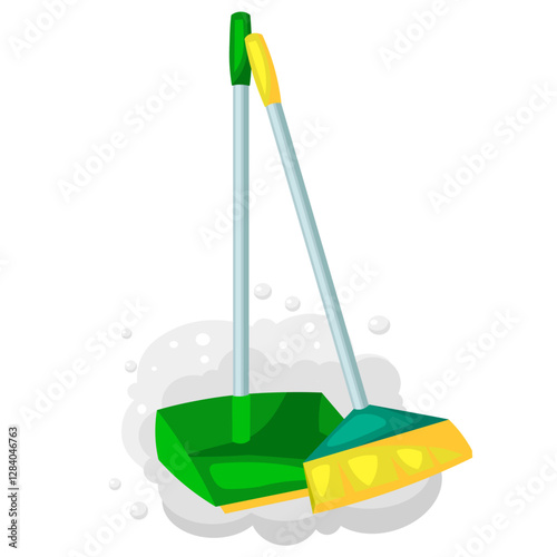 dustpan and broom for cleaning garbage without background vector image