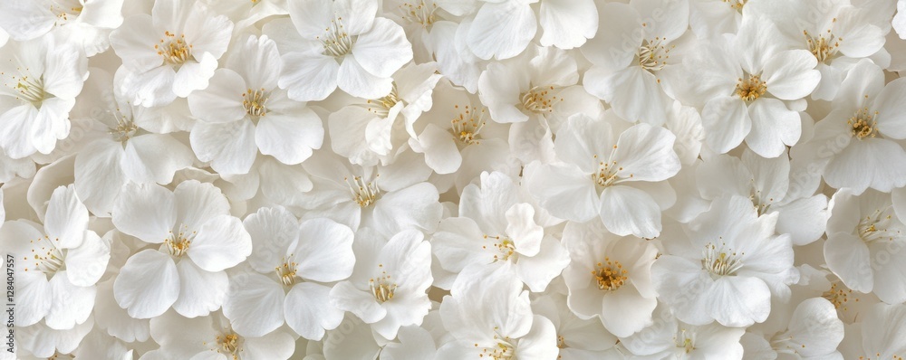 Abundant white cherry blossoms with delicate petals and yellow stamens Abundant white cherry blossoms with delicate petals and yellow stamens