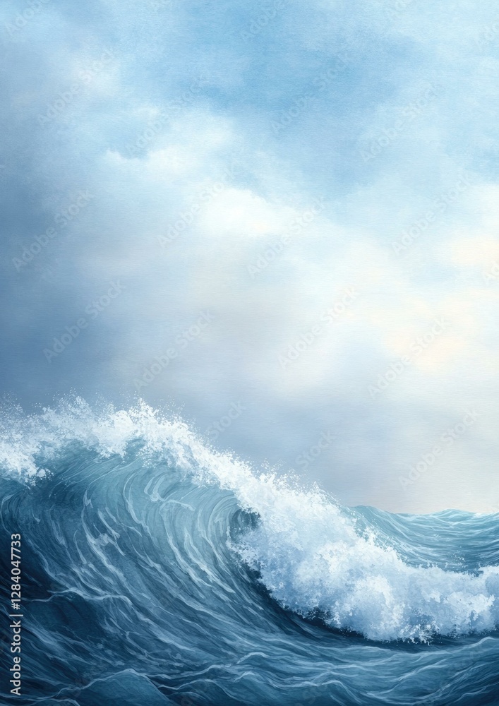 Majestic Ocean Wave Under Soft Blue Sky Majestic Ocean Wave Under Soft Blue Sky