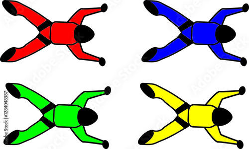 Skydiver Vector Illustration - Colorful Parachutists in Freefall - Extreme Sports Skydiving Graphic - Parachute Jumping Art - Adventure Sports Design - Skydiving Clipart for Creative Projects