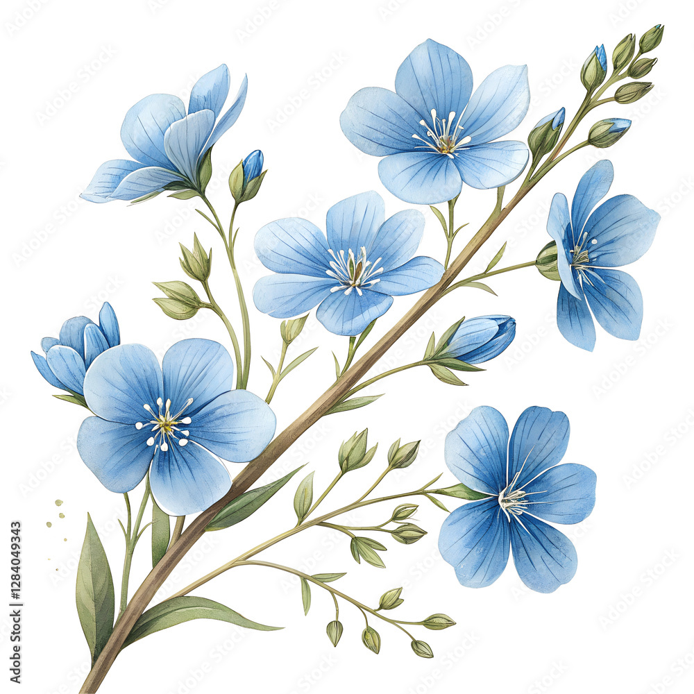 Fototapeta premium branch of blue flower with transparent white background png