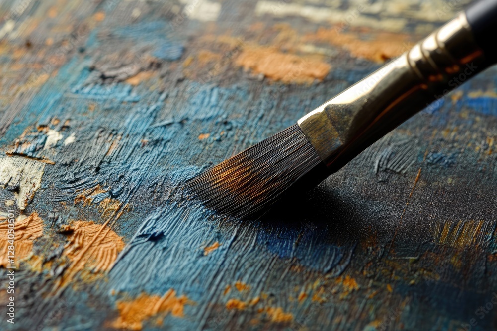 An Artistic Brush Lying on a Textured and Colorful Palette An Artistic Brush Lying on a Textured and Colorful Palette
