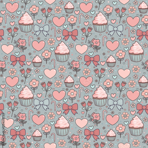 Lovely Cupcake Seamless Pattern in Pastel Theme