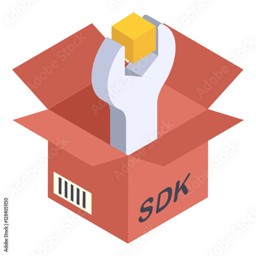 SDK Plug-in isometric Concept, installable package Vector Icon Design, Software and web development symbol, Computer Programming and Coding stock illustration