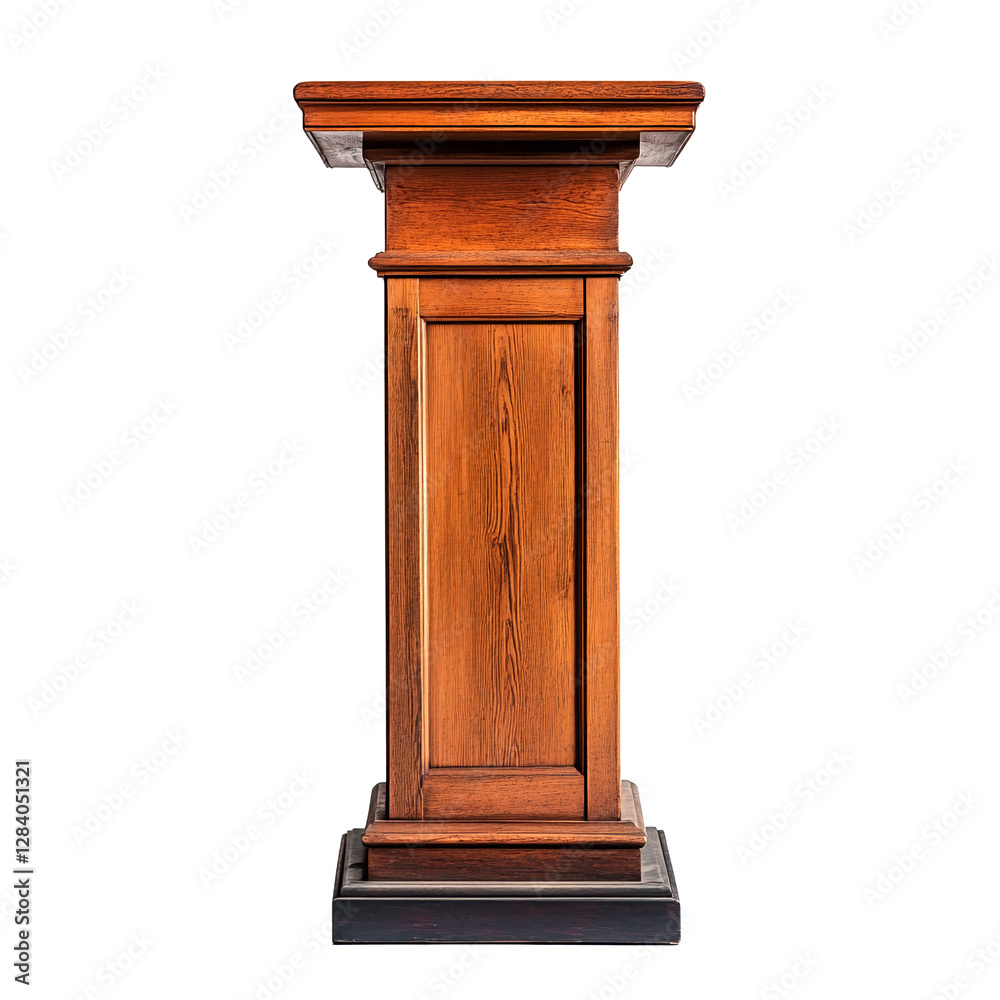 A wooden podium with a black base. A wooden podium with a black base.