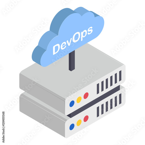 Cloud and Devops isometric Concept, Remote Server Machine Vector Icon Design, Software and web development symbol, Computer Programming and Coding stock illustration