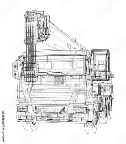 Car crane. Vector rendering of 3d