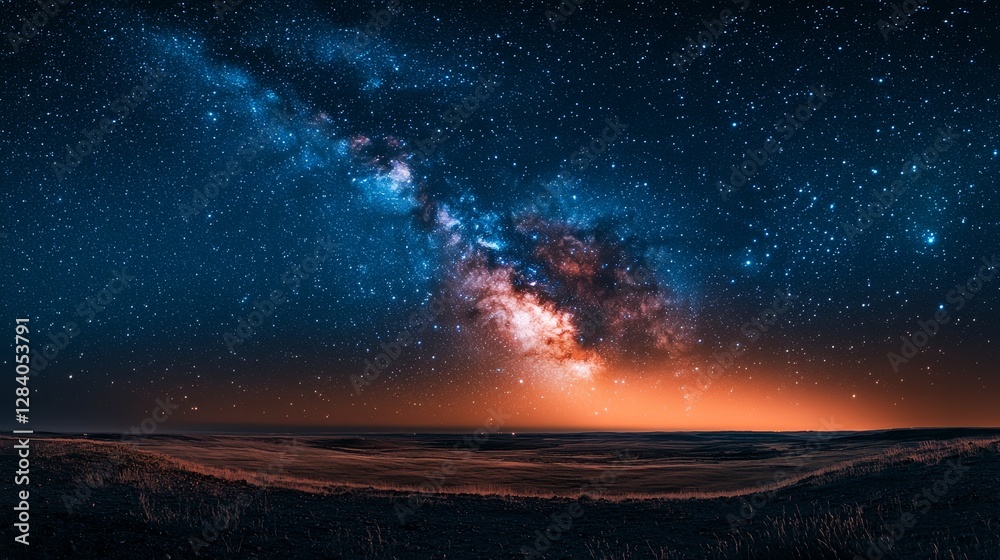 Stargazing event over serene landscape night sky photography cosmic wonders tranquil environment panoramic view Stargazing event over serene landscape night sky photography cosmic wonders tranquil environment panoramic view