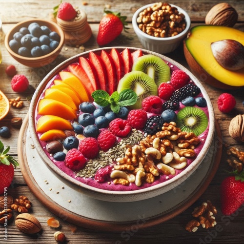 Colorful Fresh Fruit Smoothie Bowl photo