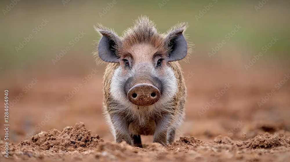 Red River Hog Facing Camera, Savanna, Close-up, Wildlife Red River Hog Facing Camera, Savanna, Close-up, Wildlife