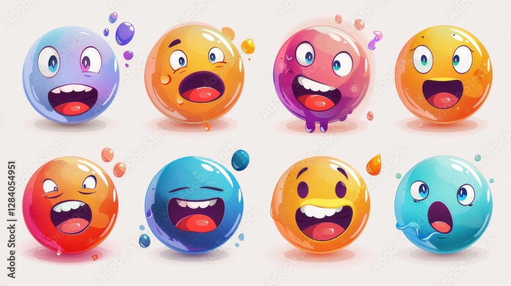 Colorful Cartoon Emotion Balls with Various Facial Expressions and Joyful Features Colorful Cartoon Emotion Balls with Various Facial Expressions and Joyful Features