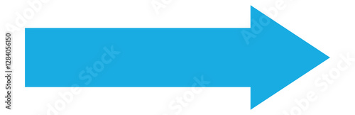 Blue long arrow pointing to the right. Straight long arrow icon, right thin line, blue cursor, horizontal element, thick pointer vector long arrow icon. Bold arrow icon .