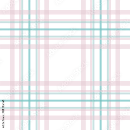 Seamless pastel tartan pattern with light pink and turquoise stripes on a white background. Perfect for fabric design, digital backgrounds, wedding invitations, and scrapbooking.