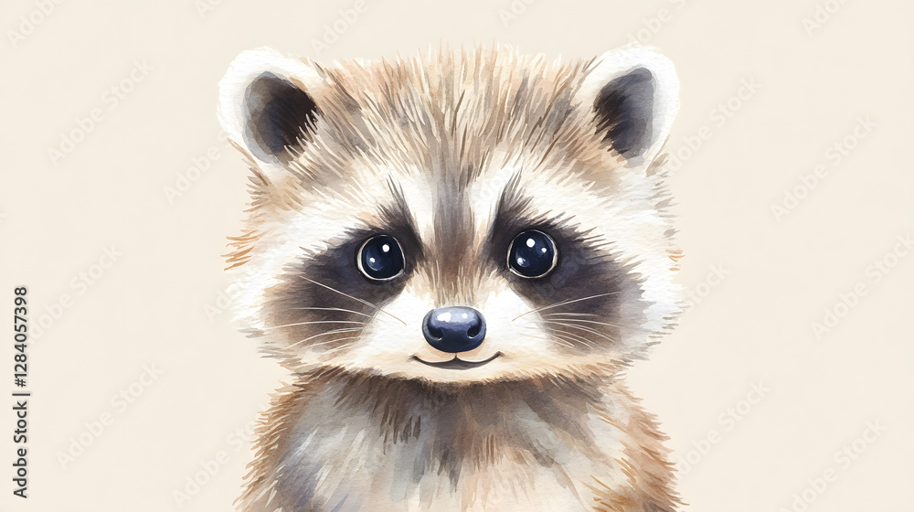 Obraz premium A cute raccoon sticker, simple watercolor clip art 