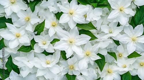 Lush White Clematis Blooms in Summer Garden AI Generated