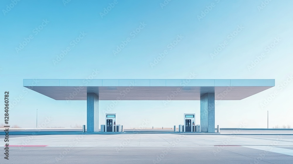 Toll booth on a modern highway bridge with clear skies. Featuring innovation and technology