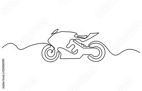 Continuous line drawing of a motorcycle captures the extreme sports' thrill, motorcycle, scooter in one line style. continuous drawing, vector illustration.
