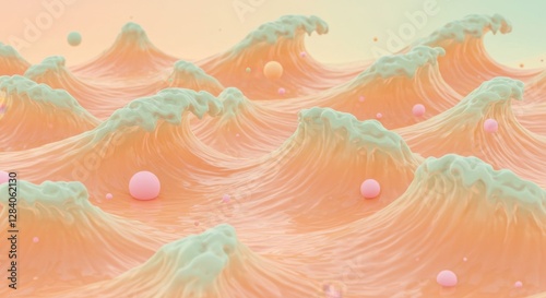 Fototapeta Naklejka Na Ścianę i Meble -  Pastel Peach Mint Gelato Waves wallpaper 3D Realistic 3D art