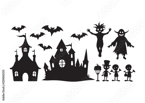 Spooky Halloween Silhouettes, Collection of Halloween silhouettes.