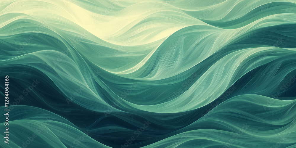 Fototapeta premium Abstract green and blue wave patterns with flowing organic lines