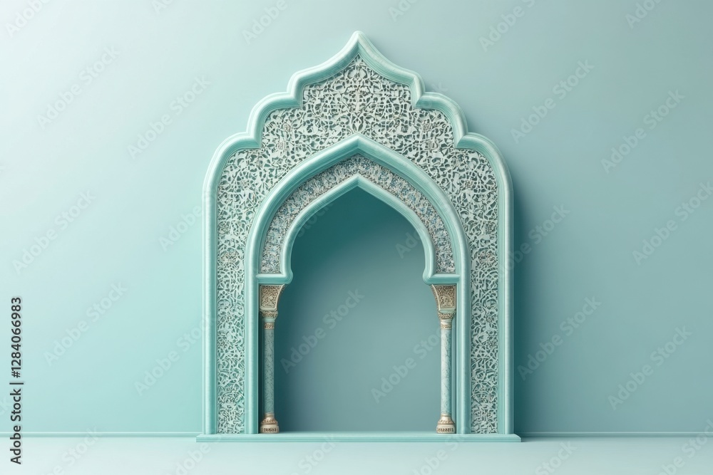 Fototapeta premium Elegant turquoise architectural archway with intricate arabesque design detail