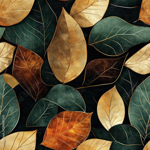 Autumn leaves pattern, dark background, fall design, home decor