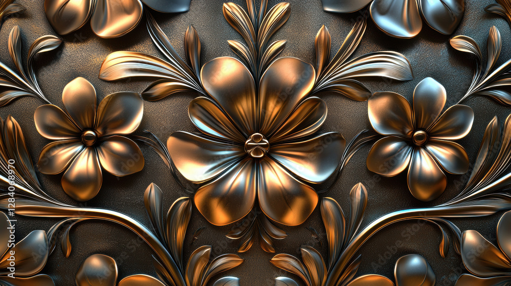 Intricate floral patterns in metallic tones create stunning visual effect Intricate floral patterns in metallic tones create stunning visual effect