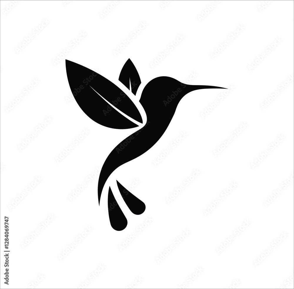 Naklejka premium abstract black hummingbird silhouette with artistic modern design on white background