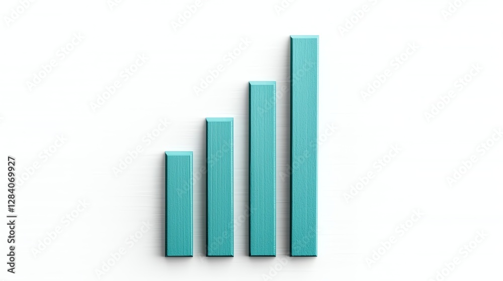 Growing bar graph in teal on white backdrop. Growing bar graph in teal on white backdrop.