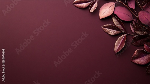 Deep burgundy with accents of metallic rose gold plain background