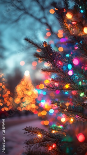 Colorful Lights Illuminate a Festive Atmosphere During Winter Celebrations