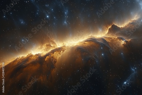 Stunning Cosmic Landscape Featuring Vibrant Nebula and Distant Stars in the D...
