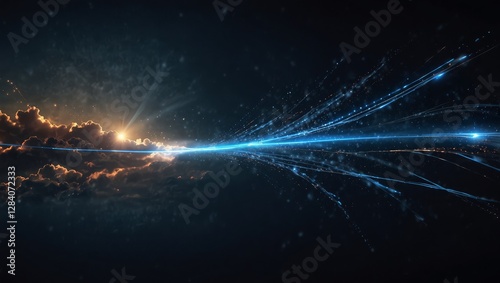 Dynamic blue arrow soaring upward, composed of streaks of light and energy