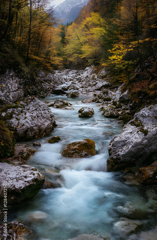 turquoise, entirely natural river in the valley of avant-garde nature, forest, and mountains turquoise, entirely natural river in the valley of avant-garde nature, forest, and mountains
