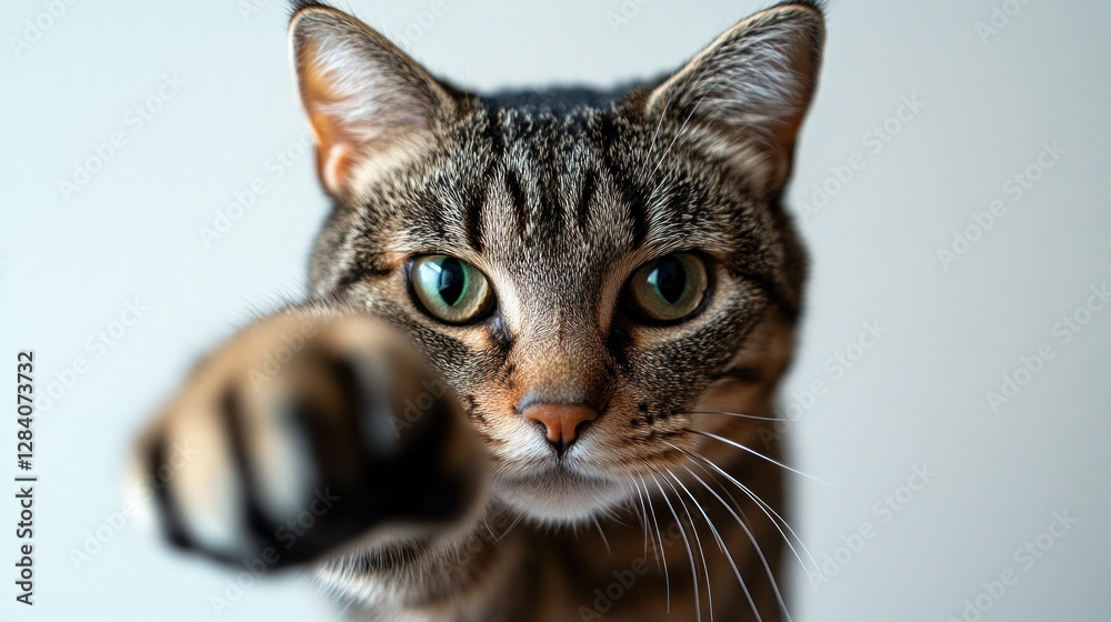 Fototapeta premium Playful tabby cat reaching out, studio shot