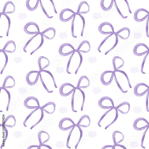 Purple Ribbon Bow Seamless Pattern isolated on background