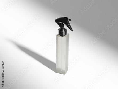 Tall trigger spray bottle mockup, translucent cubic-shape sprayer packaging, square atomizer PET plastic bottle mockup, regtangular cosmetic bottle mockup, tall container with spray head