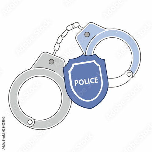 Professional Handcuffs & Police Badge Illustration - Subtle Blue & Grey.