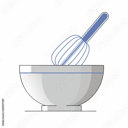 Minimalist Mixing Bowl Whisk Illustration - Kitchenware Line Art Graphic.