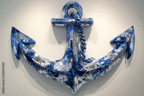 Artistic Anchor Display Against Textured Wall Background in Urban Setting