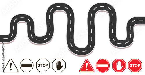 Timeline concept of winding roads and traffic signs.