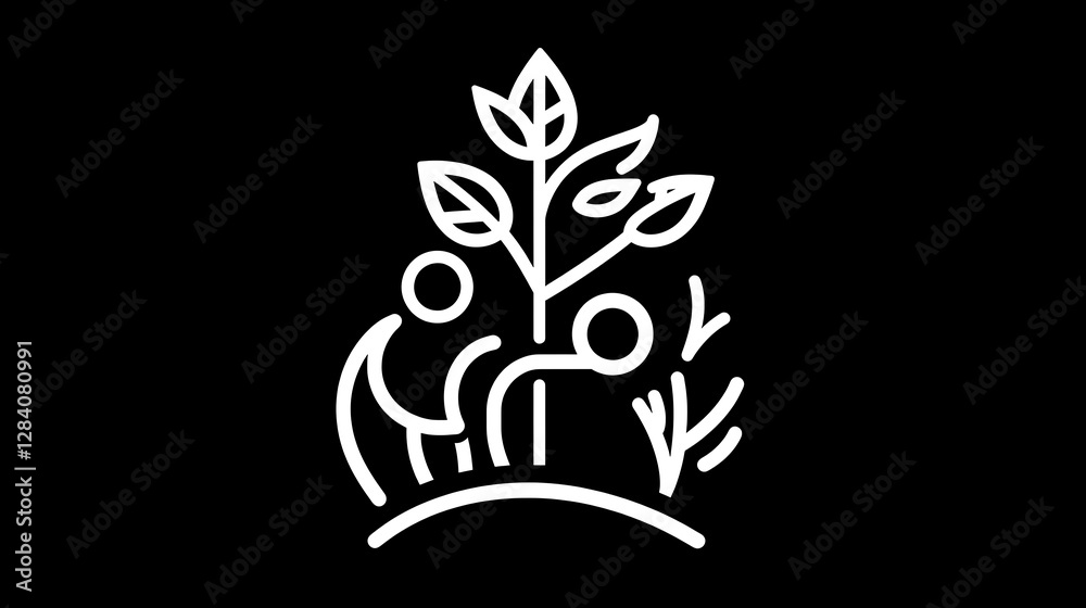 Obraz premium Minimalist Line Art Illustration: Person Tending a Young Plant AI Generated